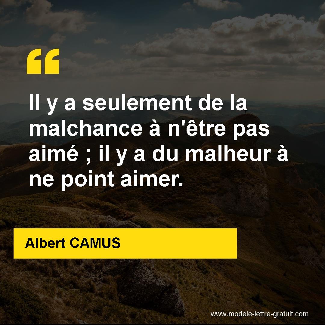 Il Y A Seulement De La Malchance A N Etre Pas Aime Il Y A Du Albert Camus