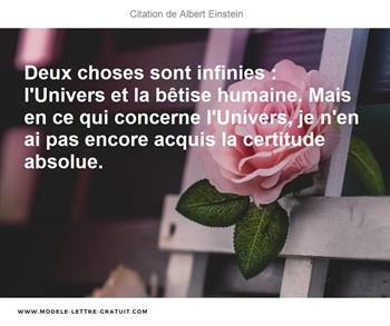 Deux Choses Sont Infinies L Univers Et La Betise Humaine Mais Albert Einstein