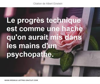 Le Progres Technique Est Comme Une Hache Qu On Aurait Mis Dans Albert Einstein