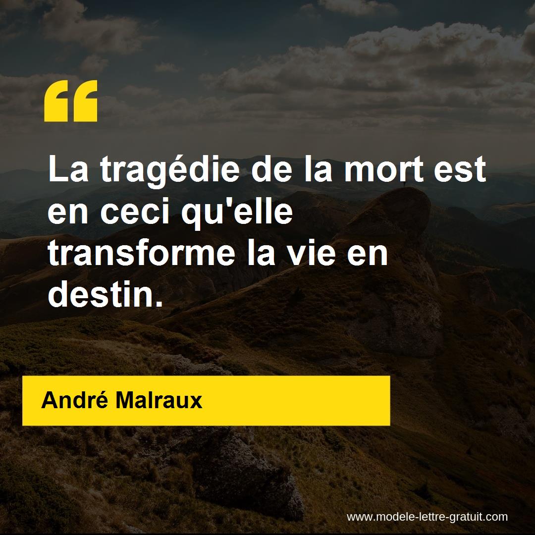 La Tragedie De La Mort Est En Ceci Qu Elle Transforme La Vie En Andre Malraux