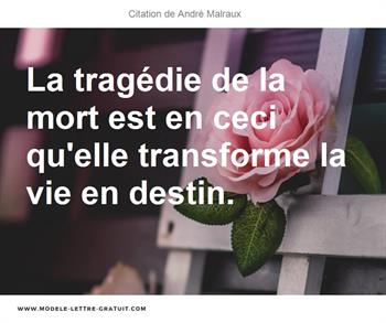 La Tragedie De La Mort Est En Ceci Qu Elle Transforme La Vie En Andre Malraux