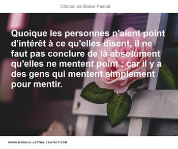 Quoique Les Personnes N Aient Point D Interet A Ce Qu Elles Blaise Pascal