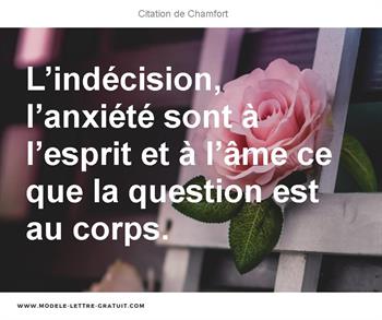 L Indecision L Anxiete Sont A L Esprit Et A L Ame Ce Que La Chamfort