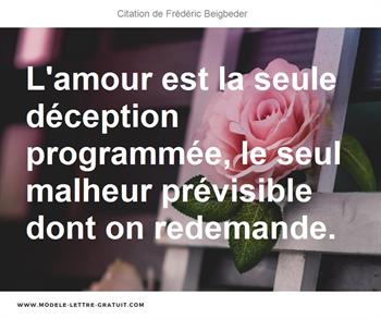 L Amour Est La Seule Deception Programmee Le Seul Malheur Frederic Beigbeder