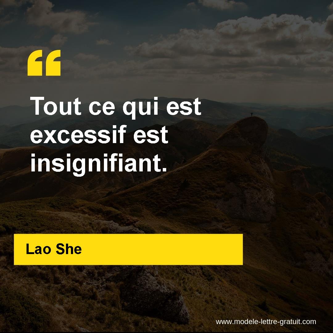 Lao She a dit : Tout ce qui est excessif est insignifiant.