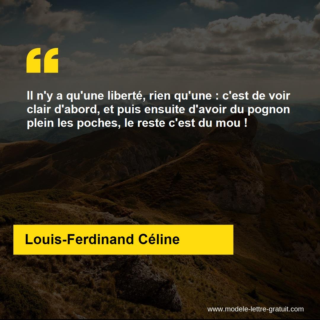 Il N Y A Qu Une Liberte Rien Qu Une C Est De Voir Clair Louis Ferdinand Celine