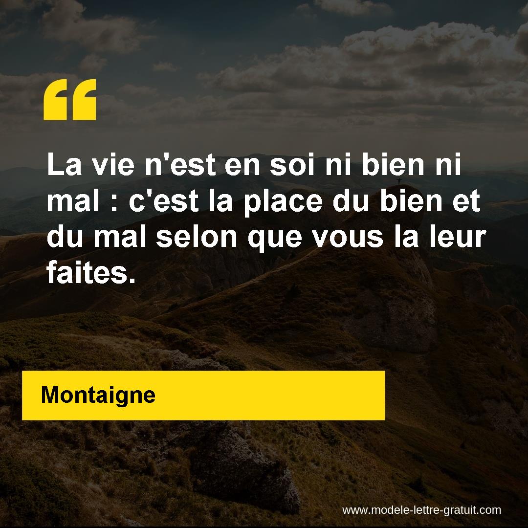 La Vie N Est En Soi Ni Bien Ni Mal C Est La Place Du Bien Et Montaigne