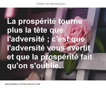 La Prosperite Tourne Plus La Tete Que L Adversite C Est Que Montesquieu