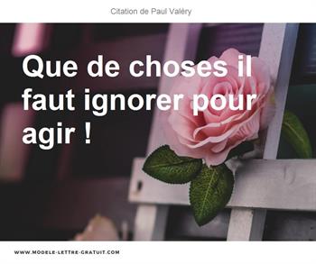 Paul Valery A Dit Que De Choses Il Faut Ignorer Pour Agir