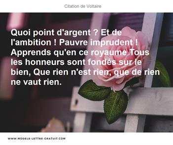 Quoi Point D Argent Et De L Ambition Pauvre Imprudent Voltaire