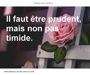 Voltaire A Dit Il Faut Etre Prudent Mais Non Pas Timide