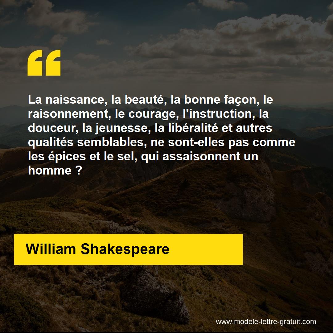 La Naissance La Beaute La Bonne Facon Le Raisonnement Le William Shakespeare