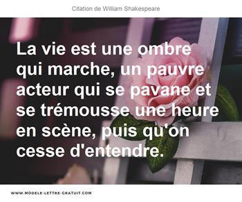 La Vie Est Une Ombre Qui Marche Un Pauvre Acteur Qui Se Pavane William Shakespeare