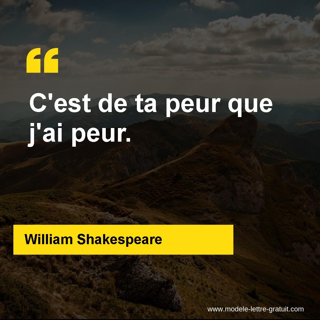 William Shakespeare A Dit C Est De Ta Peur Que J Ai Peur