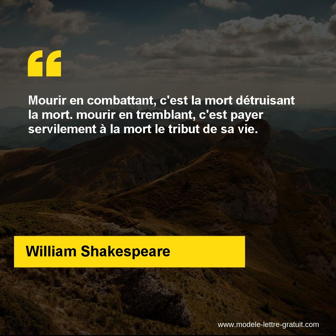 Mourir En Combattant C Est La Mort Detruisant La Mort Mourir William Shakespeare