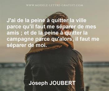 J Ai De La Peine A Quitter La Ville Parce Qu Il Faut Me Separer Joseph Joubert