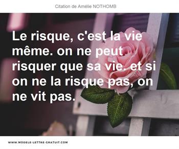 Le Risque C Est La Vie Meme On Ne Peut Risquer Que Sa Vie Et Amelie Nothomb