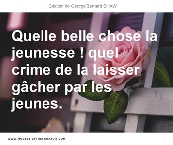 Quelle Belle Chose La Jeunesse Quel Crime De La Laisser Gacher George Bernard Shaw