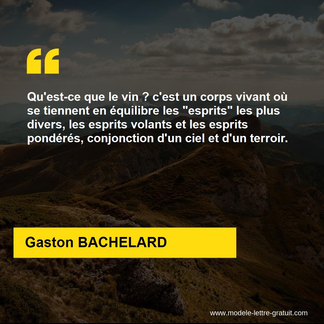 Qu Est Ce Que Le Vin C Est Un Corps Vivant Ou Se Tiennent En Gaston Bachelard