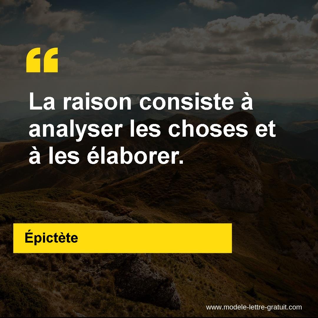 La raison consiste à analyser les choses et à les élaborer. La raison consiste à analyser les choses et à les élaborer.