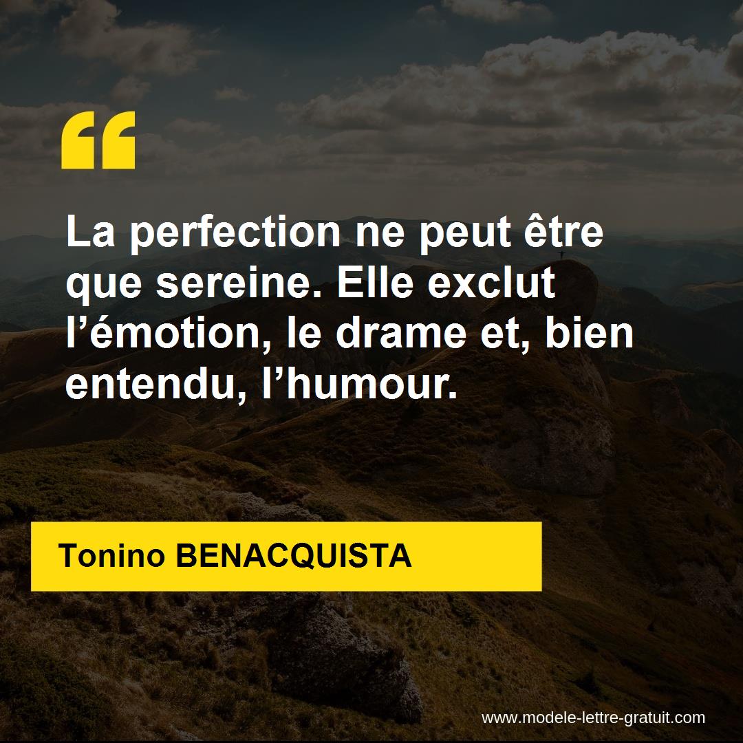 La Perfection Ne Peut Etre Que Sereine Elle Exclut L Emotion Tonino Benacquista