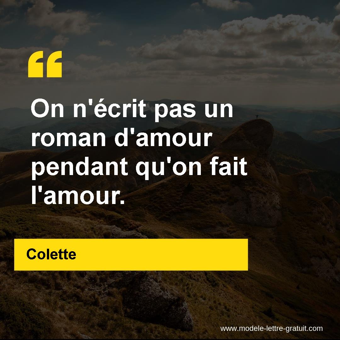 On n�écrit pas un roman d�amour pendant qu�on fait l�amour.