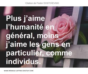 Citations Fiodor DOSTOÏEVSKI