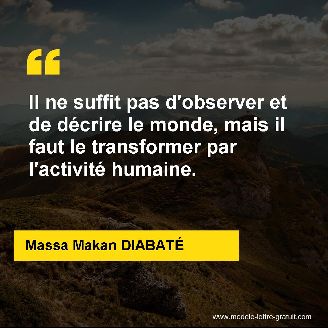 Il Ne Suffit Pas D Observer Et De Decrire Le Monde Mais Il Faut Massa Makan Diabate