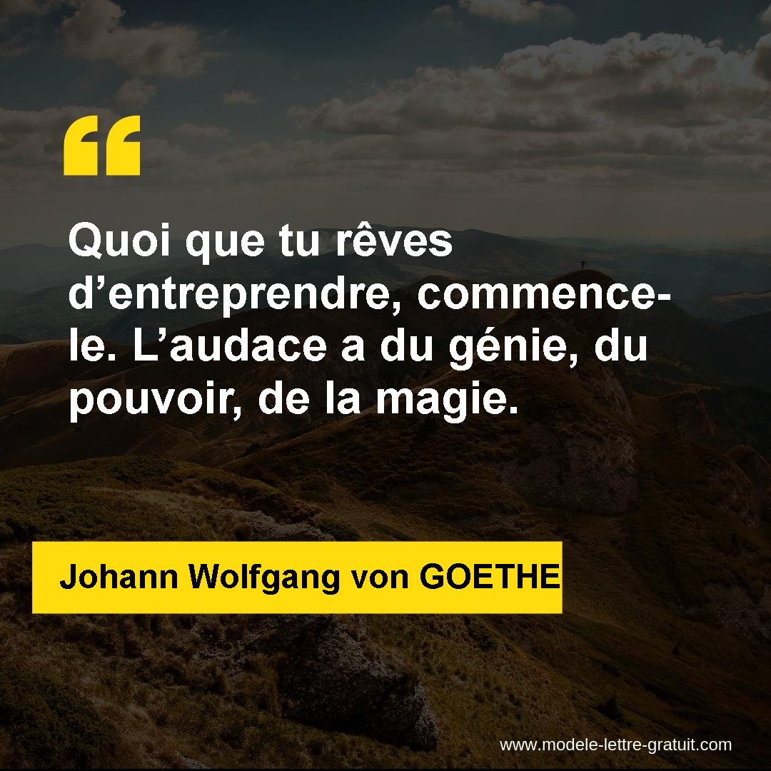 Quoi Que Tu Reves D Entreprendre Commence Le L Audace A Du Johann Wolfgang Von Goethe