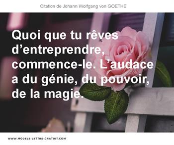 Quoi Que Tu Reves D Entreprendre Commence Le L Audace A Du Johann Wolfgang Von Goethe