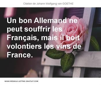 Un Bon Allemand Ne Peut Souffrir Les Francais Mais Il Boit Johann Wolfgang Von Goethe