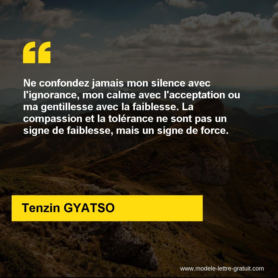 Ne Confondez Jamais Mon Silence Avec L Ignorance Mon Calme Avec Tenzin Gyatso