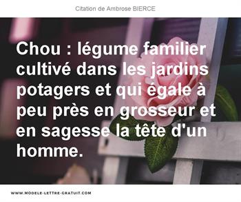 Chou Legume Familier Cultive Dans Les Jardins Potagers Et Qui Ambrose Bierce