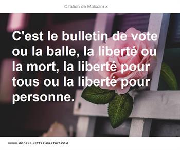 C Est Le Bulletin De Vote Ou La Balle La Liberte Ou La Mort La Malcolm X